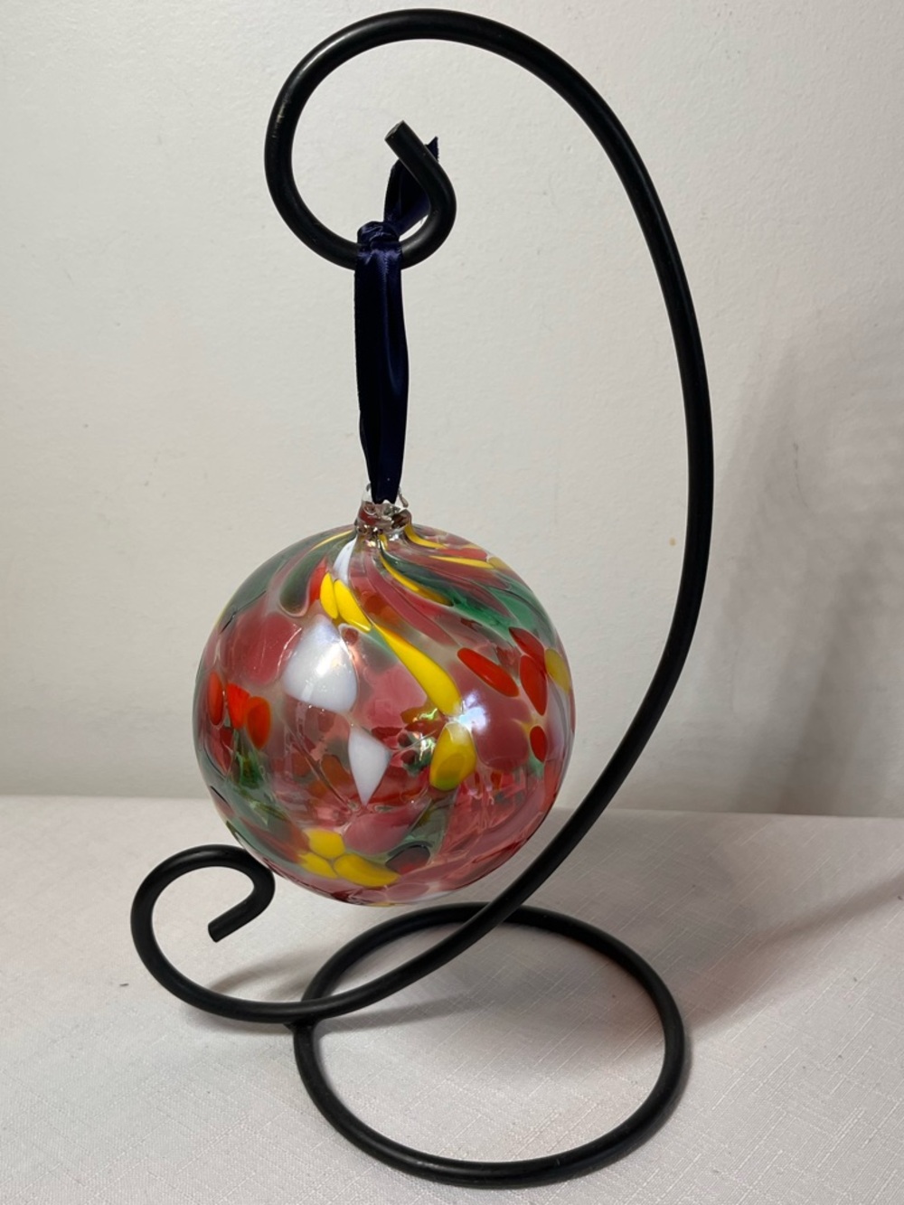 Handmade Blown Glass Friendship Ball Ornament - Red White yellow green